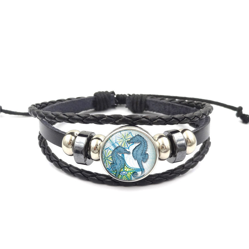 Marine Life Time Stone Bracelet Handmade Multi-layer Woven Leather Ornament