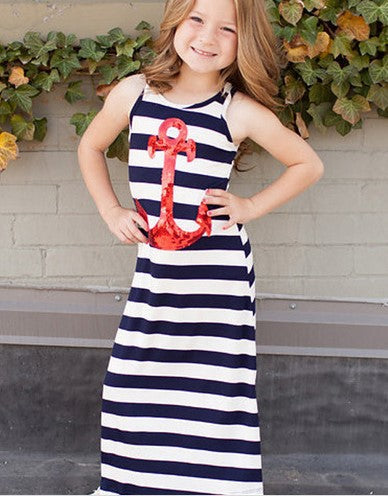 Blue and white striped anchor sleeveless dress