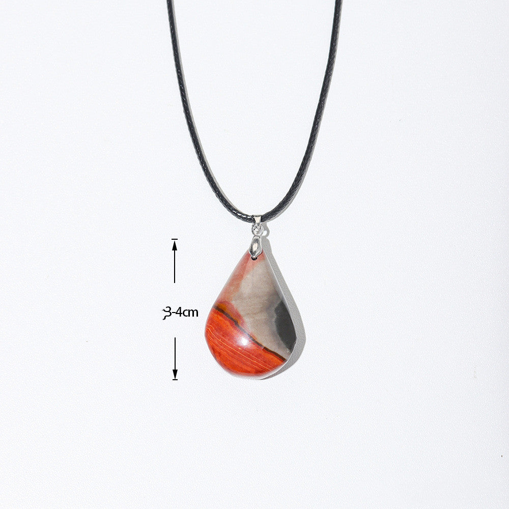 Natural Crystal Ore Sample Marine Agate Pendant Leather Rope Necklace