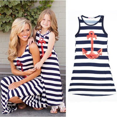 Blue and white striped anchor sleeveless dress