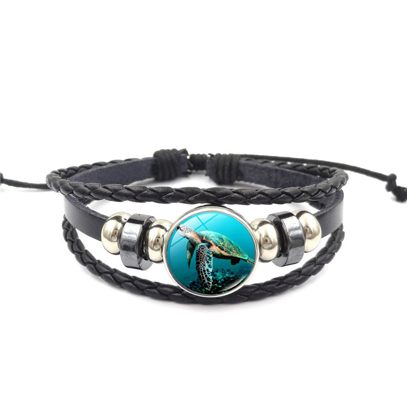 Marine Life Time Stone Bracelet Handmade Multi-layer Woven Leather Ornament