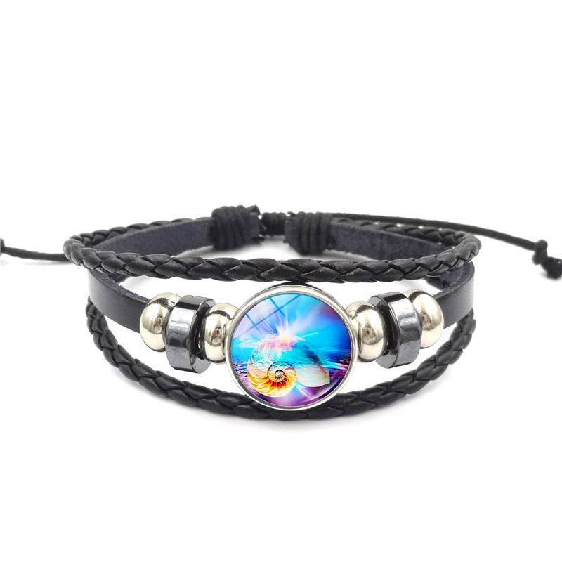 Marine Life Time Stone Bracelet Handmade Multi-layer Woven Leather Ornament