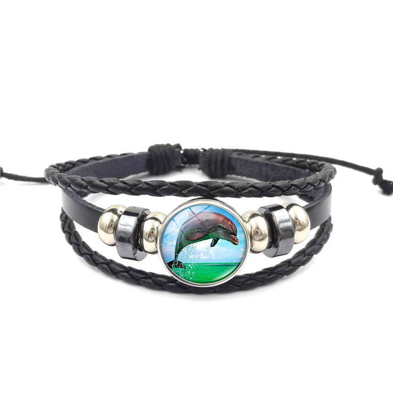 Marine Life Time Stone Bracelet Handmade Multi-layer Woven Leather Ornament