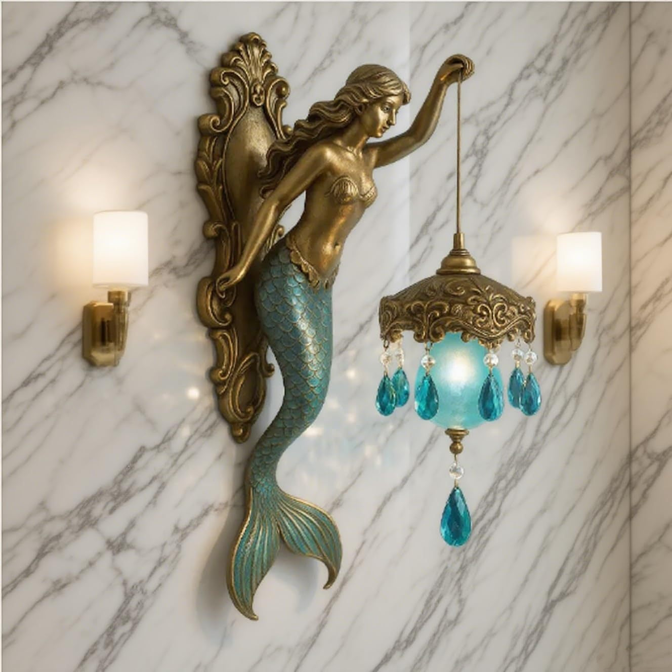 Marine Mermaid Art Mythology Wall Lamp