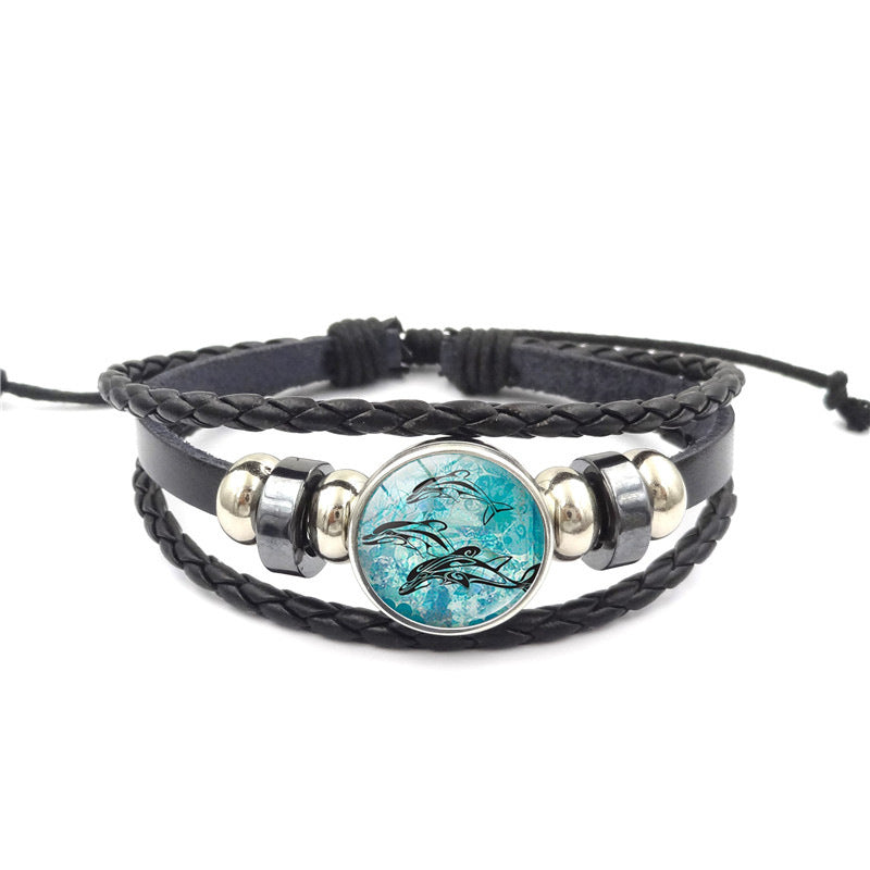 Marine Life Time Stone Bracelet Handmade Multi-layer Woven Leather Ornament